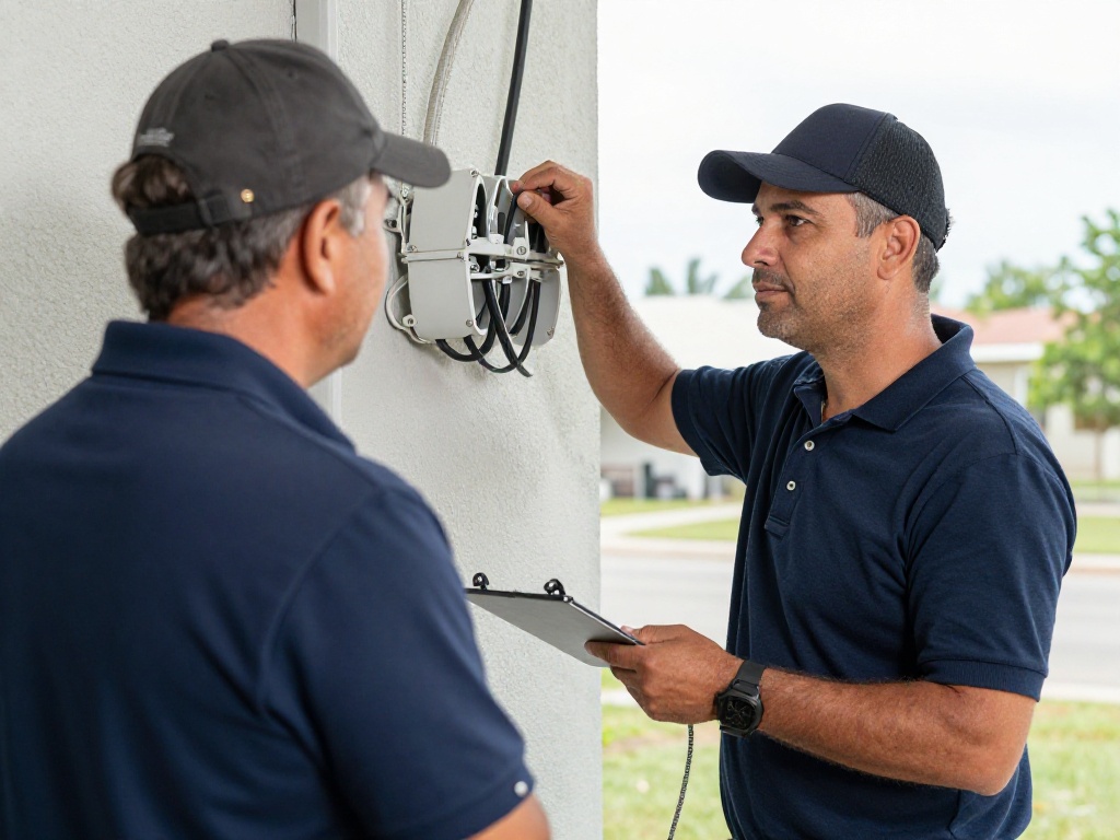 Technician servicing an electrical panel in a commercial building