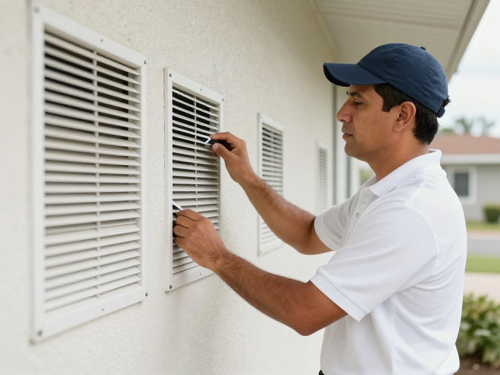 Technician inspecting rooftop commercial HVAC units